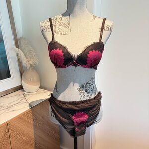 Elegant Chocolate Brown and Hot Pink Bra and Panty Lingerie Set